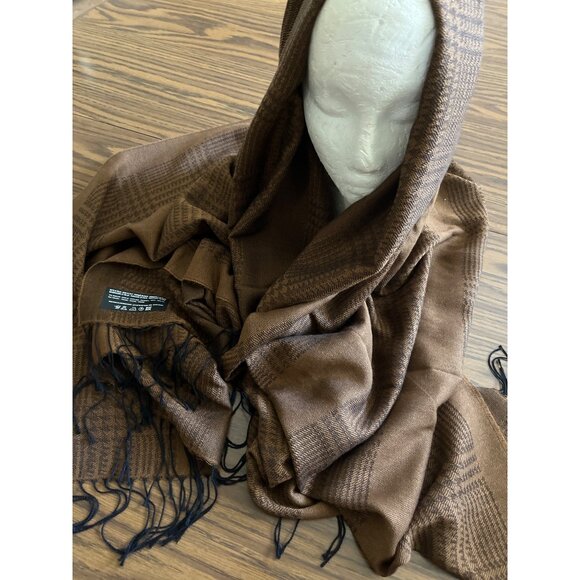 Antonello Serio made in Italy brown black scarf with fringe - Picture 1 of 4